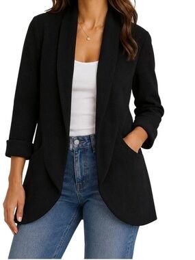 French Mauve Women’s Black Open-Front Shawl Collar Blazer, XL, EUC